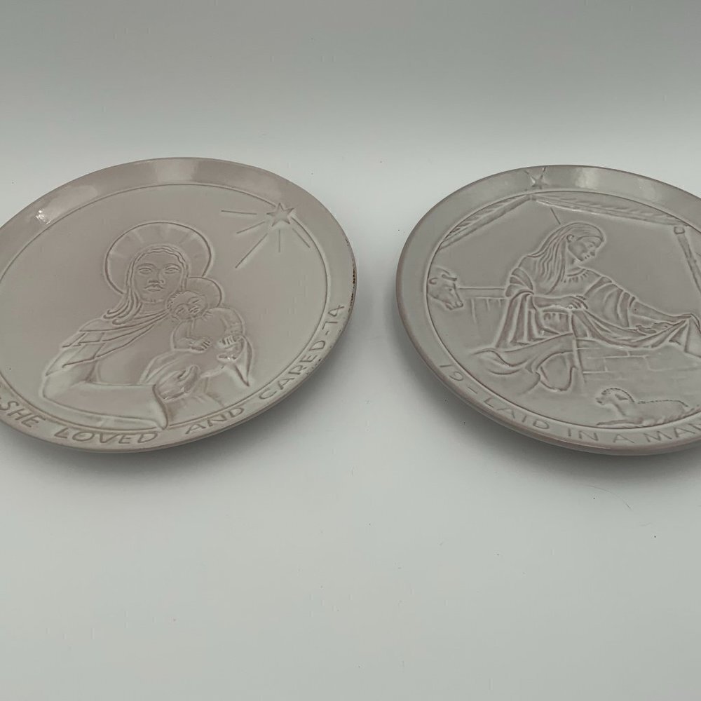 2 Signed Frankoma Christmas Plate Collection 1974 & 1969 Mother Mary & Jesus